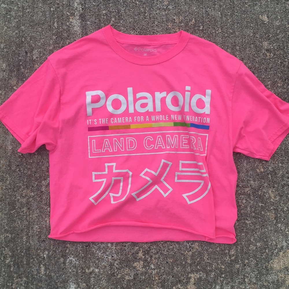 hot pink polaroid t-shirt